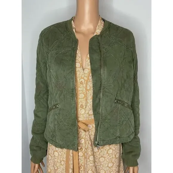 Anthropologie Quilted Bomber Jacket  size XS olive green worn on TV - Picture 8 of 11